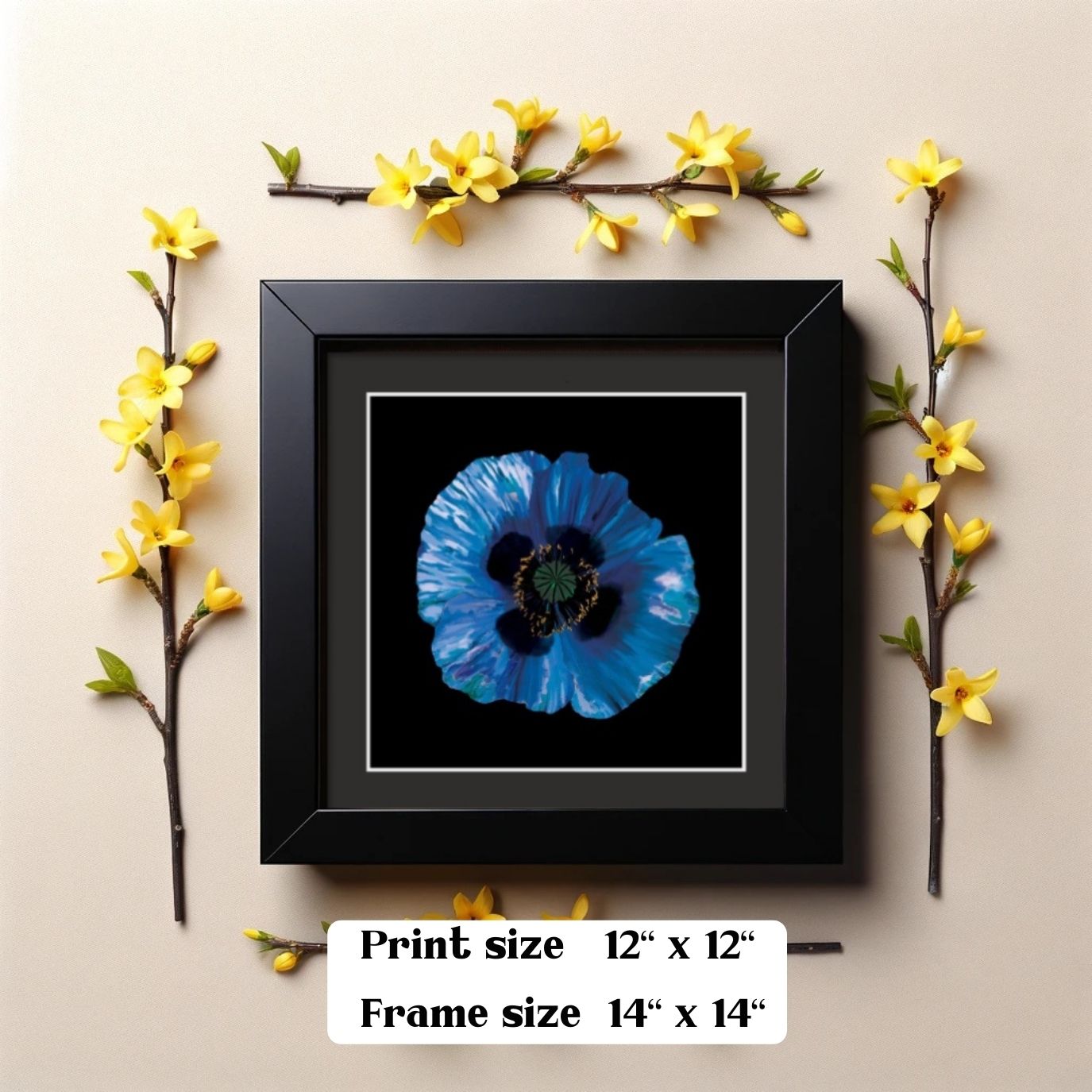 Poppy Moonlit Blue - Framed & Mounted Giclée Print