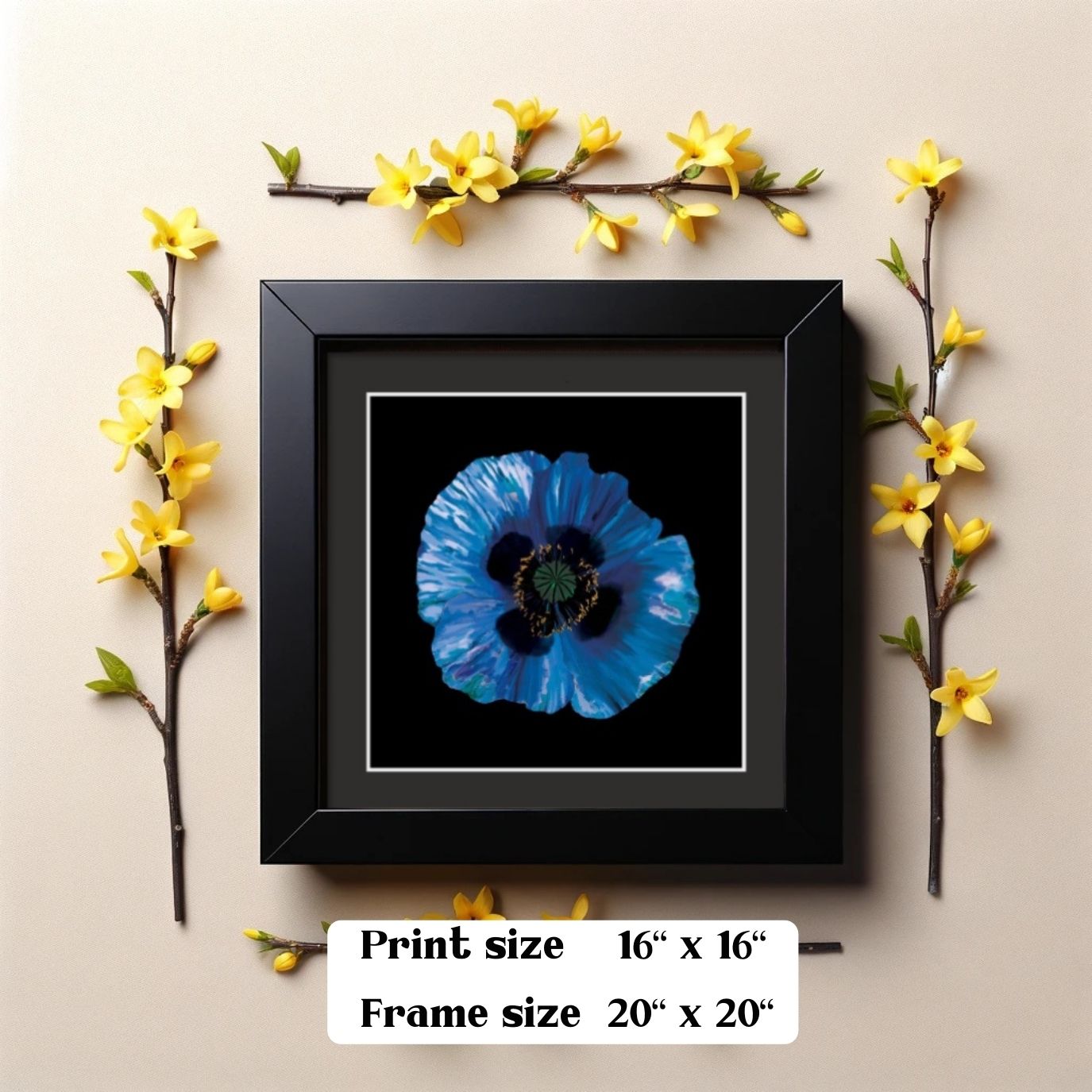 Poppy Moonlit Blue - Framed & Mounted Giclée Print